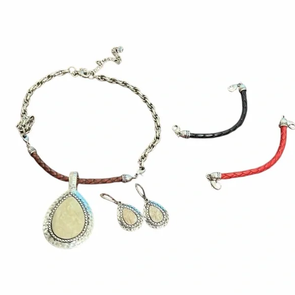 Vintage Interchangeable Necklace Set Boho Statement Pendant Earrings - Picture 3 of 8